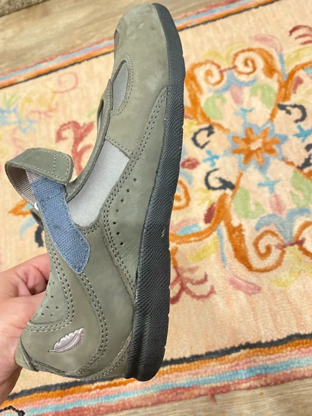 Barefoot Freedom Mary Jane Comfort Shoes Gray Leather Fabric Hook & Loop 9W - Picture 8 of 11